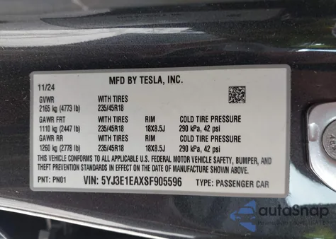 2025 Tesla Model 3 Long Range Rear-Wheel Drive from USA, damaged, VIN 5YJ3E1EAXSF905596